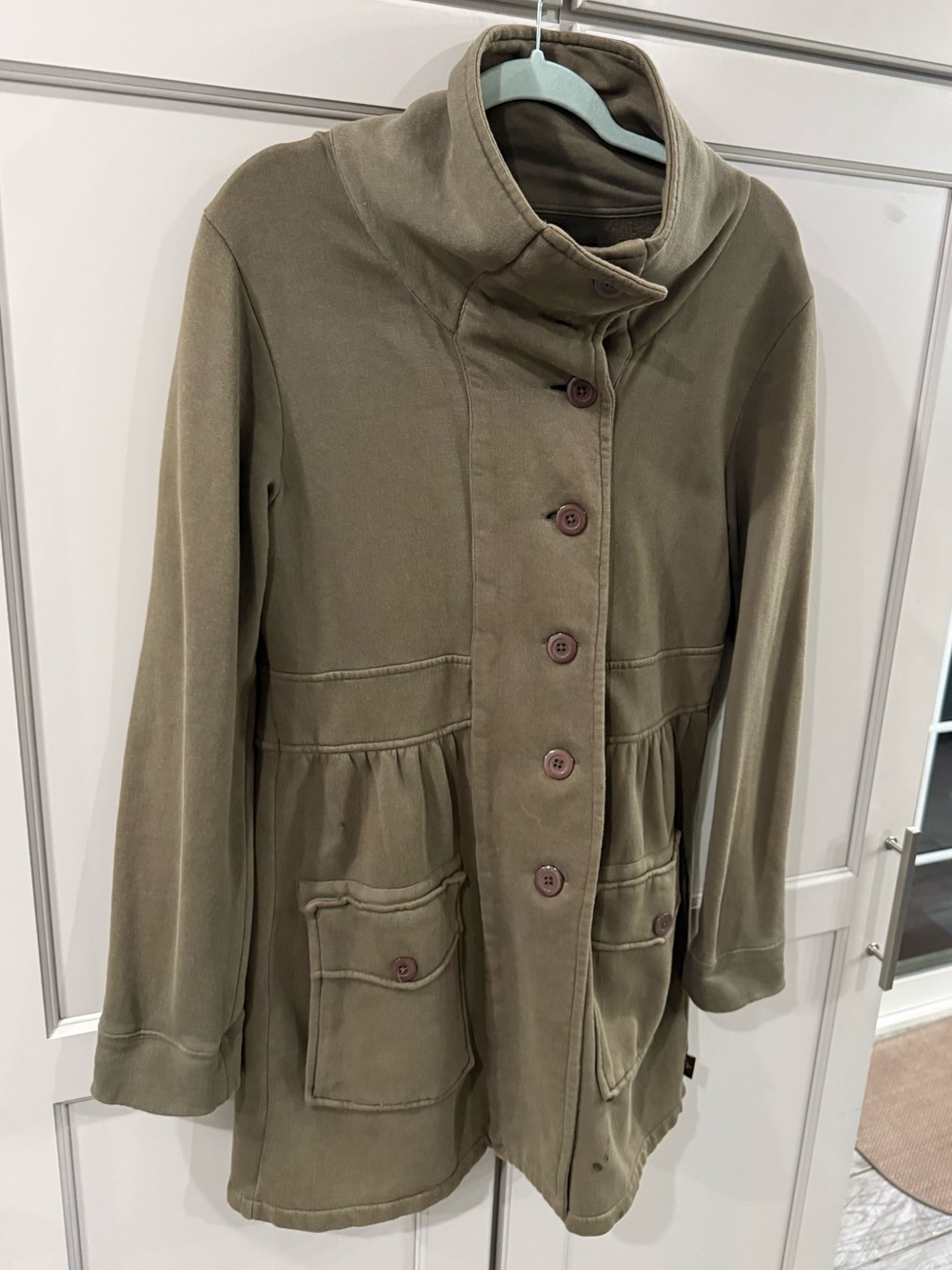 Prana Olive Green Button-Front Coat woman’s size M